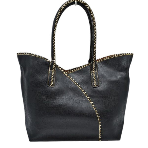 Vegan Tote 2 in 1 Faux Leather Stitched Shoulder Bag Hobo Tote, largely spaced, daily necessities can be put into this bag, designer inspired, includes a smaller pouch & long strap to use separately, take it to school, work or a day trip. Coordinate with any ensemble from business casual to everyday wear. Perfect Gift