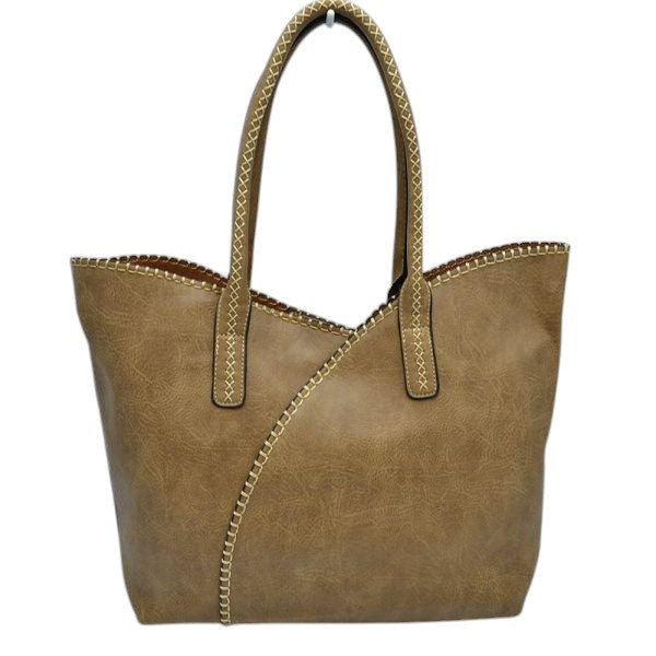 Vegan Tote 2 in 1 Faux Leather Stitched Shoulder Bag Hobo Tote, largely spaced, daily necessities can be put into this bag, designer inspired, includes a smaller pouch & long strap to use separately, take it to school, work or a day trip. Coordinate with any ensemble from business casual to everyday wear. Perfect Gift