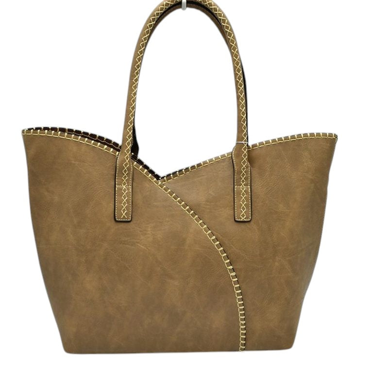 Vegan Tote 2 in 1 Faux Leather Stitched Shoulder Bag Hobo Tote, largely spaced, daily necessities can be put into this bag, designer inspired, includes a smaller pouch & long strap to use separately, take it to school, work or a day trip. Coordinate with any ensemble from business casual to everyday wear. Perfect Gift