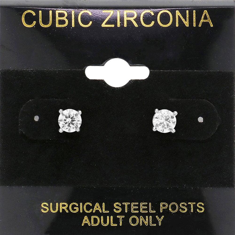 Clear, Silver 5mm Round CZ Stud Earrings