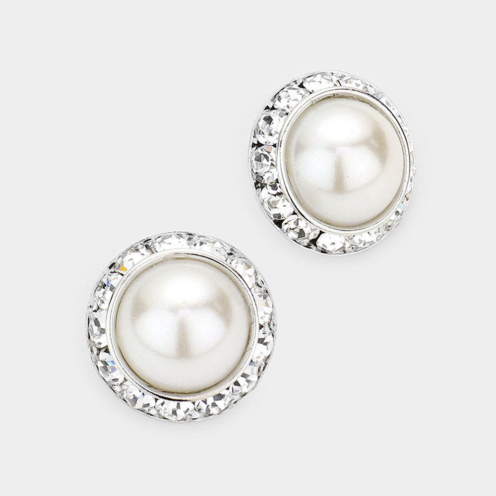 Madeline Love Cream Rivoli Cut Genuine Crystal Pearl Round Stud Earrings