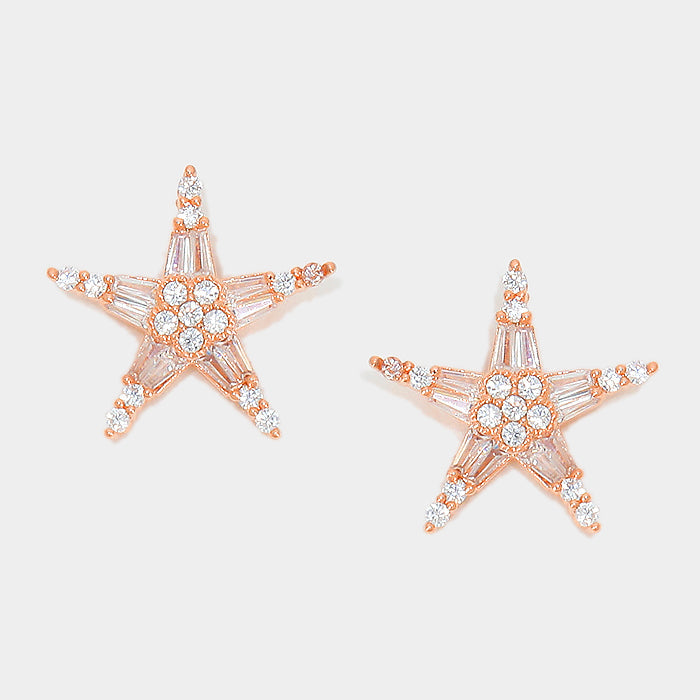 Clear, Rose Gold Crystal cubic zirconia CZ star stud earrings