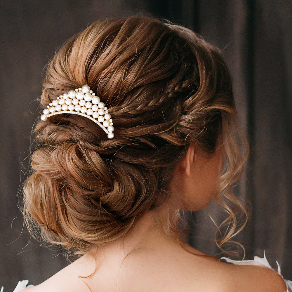 Madeline Love Gold Pearl Cluster Embellished Hair Comb - Hair Accessories