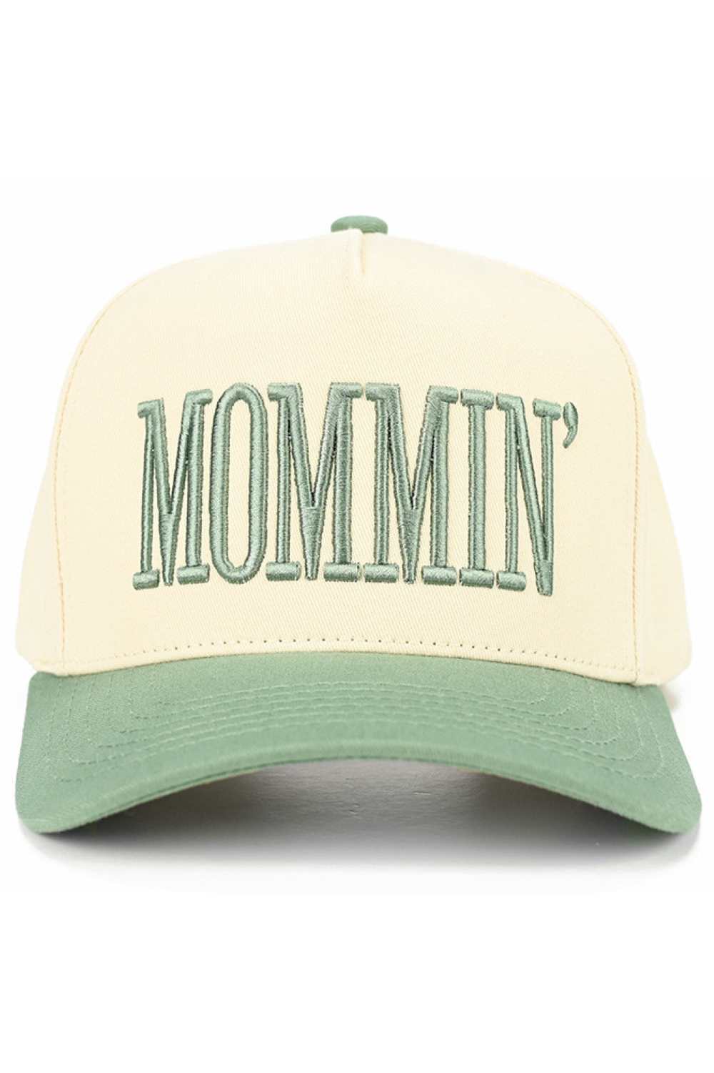 Sage Celebrate mom life in style with the C.C MOMMIN two-tone trucker hat, featuring clean letter embroidery for a bold yet laid-back look. With its classic baseball cap silhouette and breathable mesh back, this hat offers all-day comfort and an effortlessly cool finish for busy, on-the-go days.