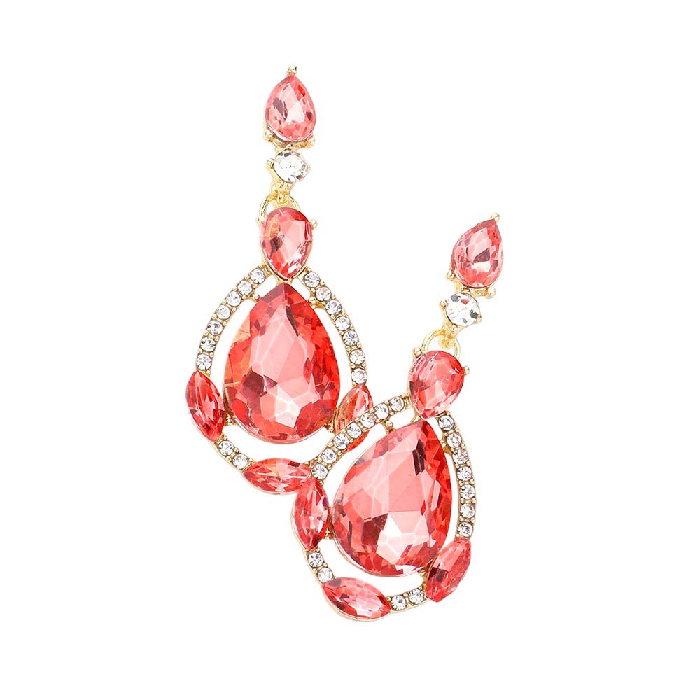 Coral Crystal Rhinestone Teardrop Evening Earrings, are beautifully crafted with glimmering crystal rhinestones and a teardrop design that adds elegance and charm to your look. They are the perfect accessory for adding a touch of glamour to any special occasion. A quintessential gift choice for loved ones on any special day.