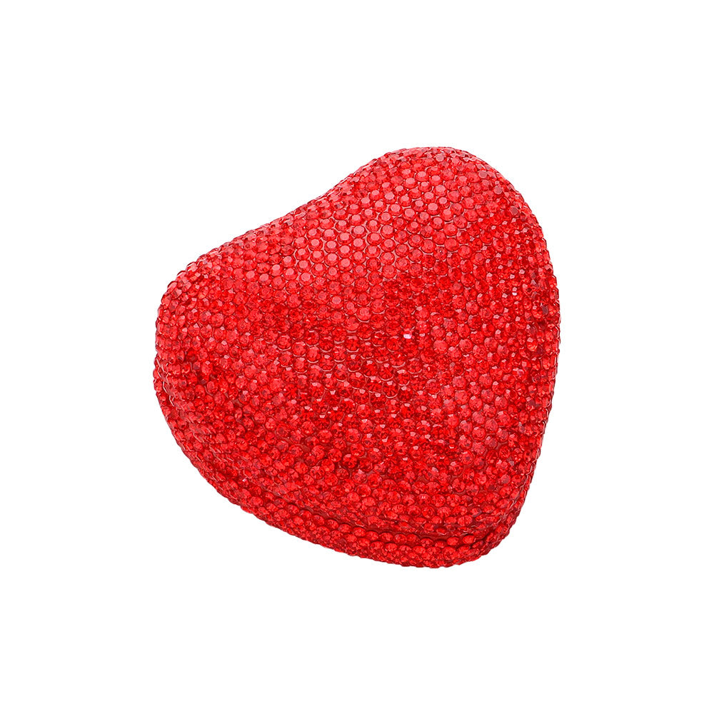 LED Light Bling Studded Heart Shaped Jewelry Ring Case - Red