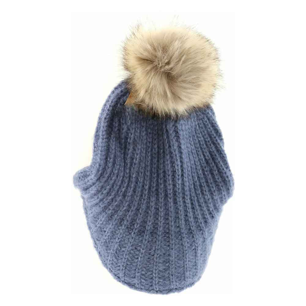 DarkDenim C.C Cable Knitted Brim Beanie Natural Faux Fur Pom Pom Warm Winter Hat; reach for this classic toasty hat to keep you nice and warm in the chilly winter weather, the wintry touch finish to your outfit. Perfect Gift Birthday, Christmas, Holiday, Anniversary, Stocking Stuffer, Secret Santa, Valentines Day, Loved One, BFF