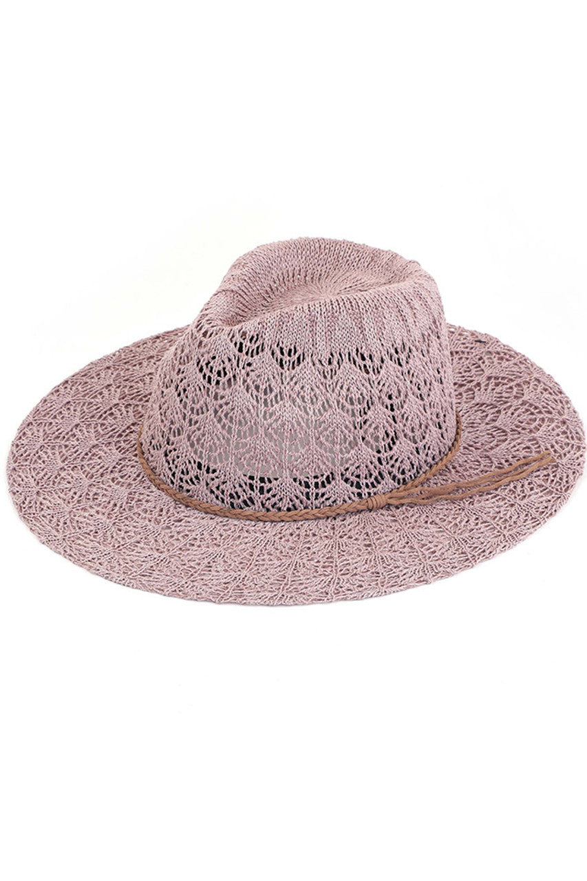 Dusty Rose C.C. Horseshoe Lace Knitting Panama Hat is a must-have accessory for any fashion-forward individual. Its beautiful lace knit design adds a touch of elegance to any outfit, while the high-quality materials ensure durability and comfort. Stay stylish and protected from the sun with this iconic hat.