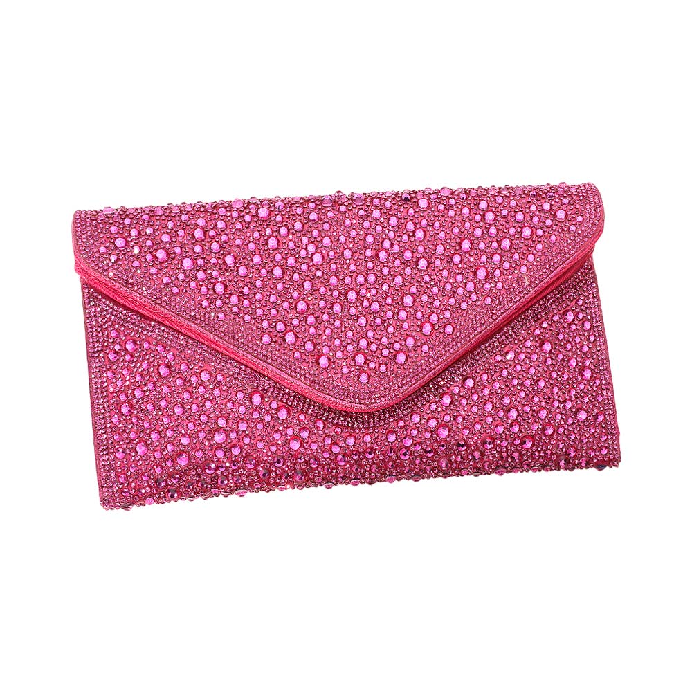 Madeline Love Rose Bling Stone Studded Flap Envelope Evening Clutch Crossbody Bag - Bags & Wallets - desc