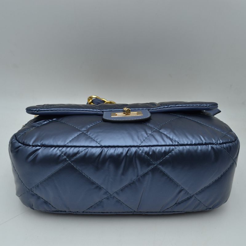Quilted Metallic Puffer Shoulder Bag with Woven Chain Strap - Wine - Shoulder Bag
