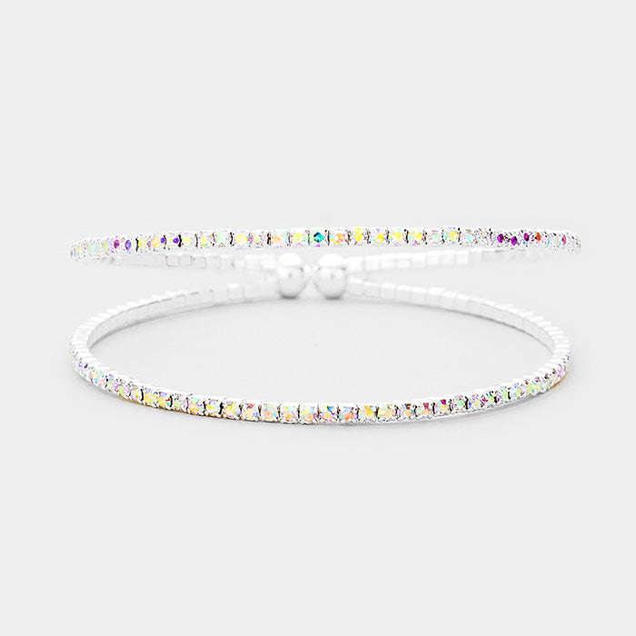 Madeline Love AB, Silver 2Row Split Layer Rhinestone Pave Cuff Evening Bracelet - Bracelets