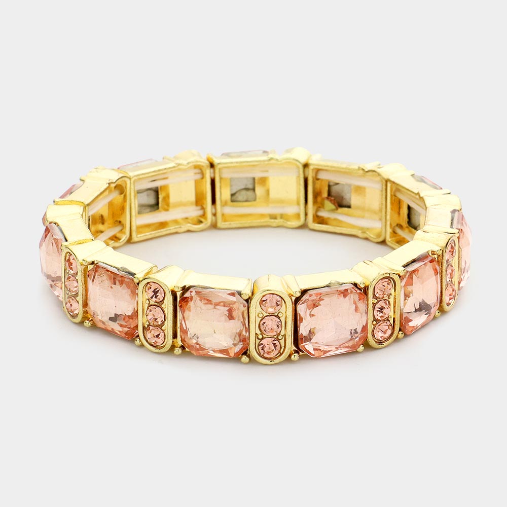 Madeline Love Peach Asscher Stone Accented Stretch Evening Bracelet - Bracelets