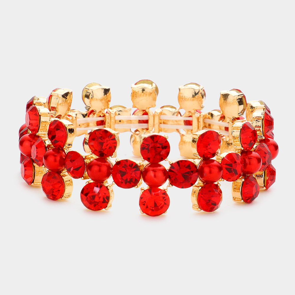 Madeline Love Gold, Red Bubble Stone Cluster Stretch Evening Bracelet