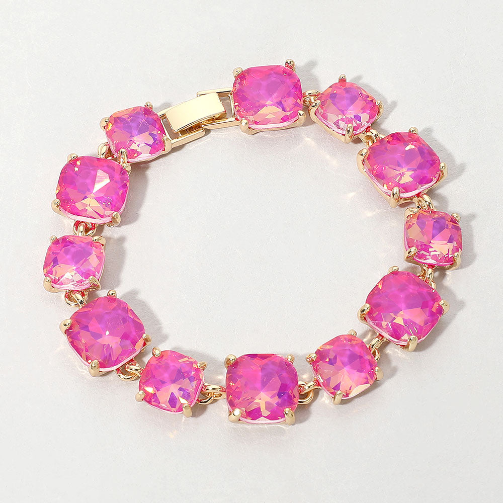 Madeline Love Plum Cushion Square Stone Link Evening Bracelet