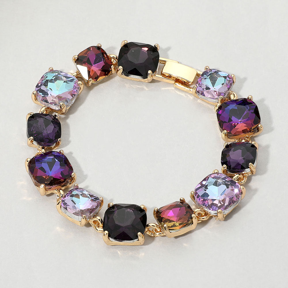 Madeline Love Multi, Purple Cushion Square Stone Link Evening Bracelet