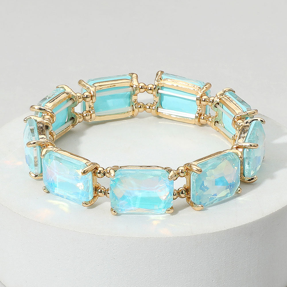 Madeline Love Aqua, Opal Cushion Rectangle Stone Stretch Evening Bracelet