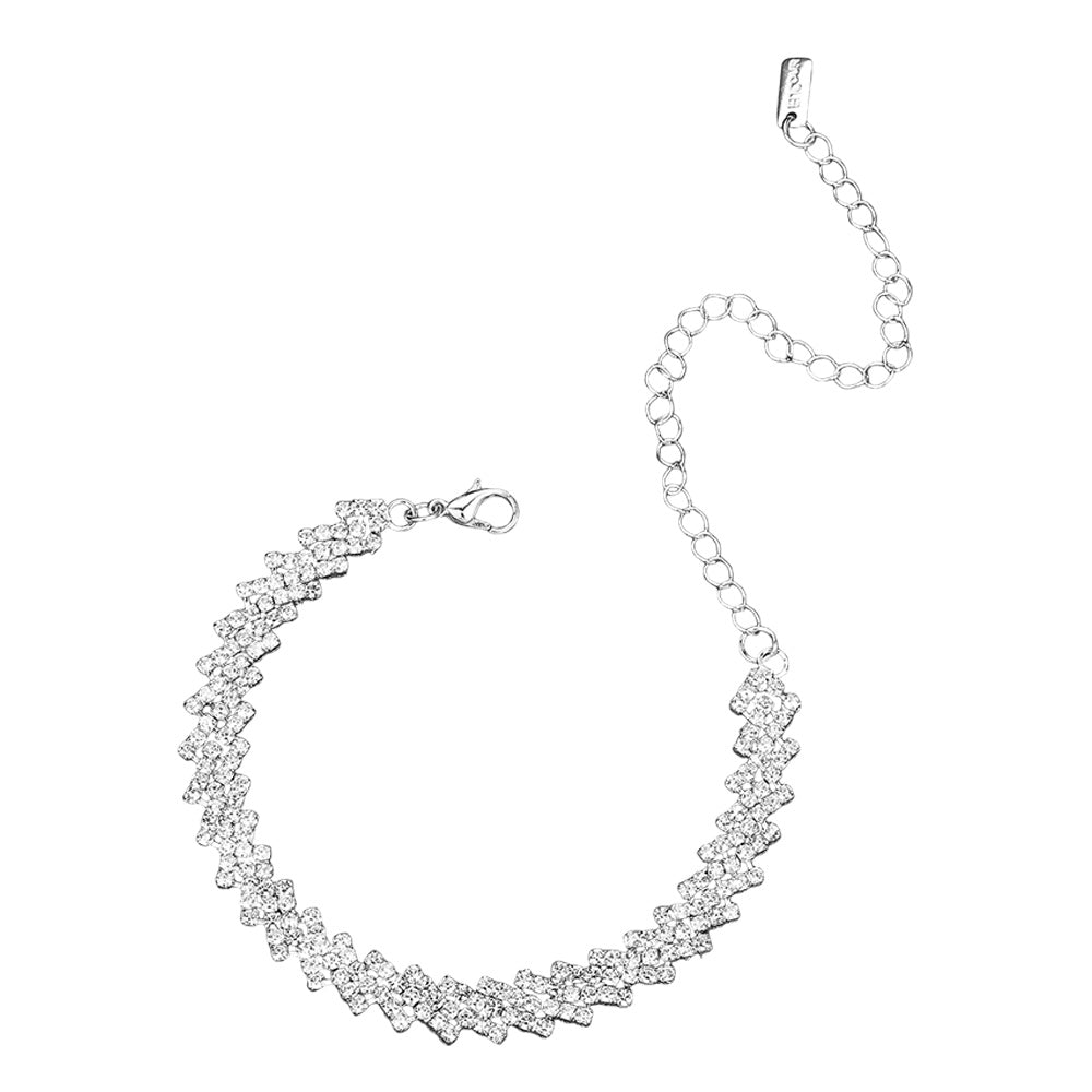 Madeline Love Clear, Silver Rhinestone Paved Chain Evening Bracelet - Bracelets - extra
