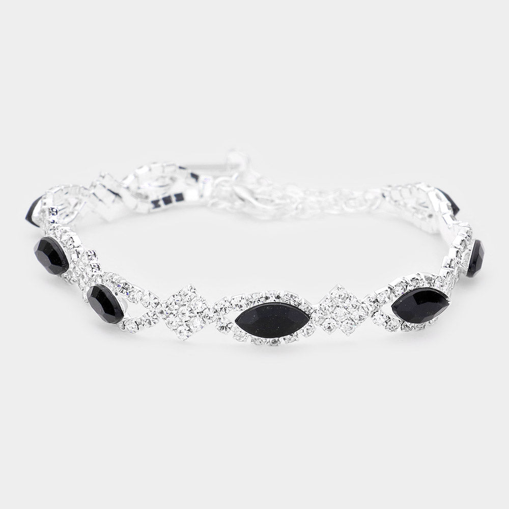 Madeline Love Black Crystal Glass Marquise Evening Bracelet