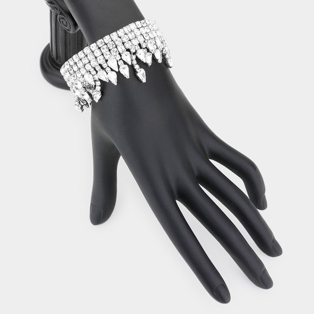 Madeline Love Silver Teardrop Stone Accented Rhinestone Evening Bracelet - Bracelets
