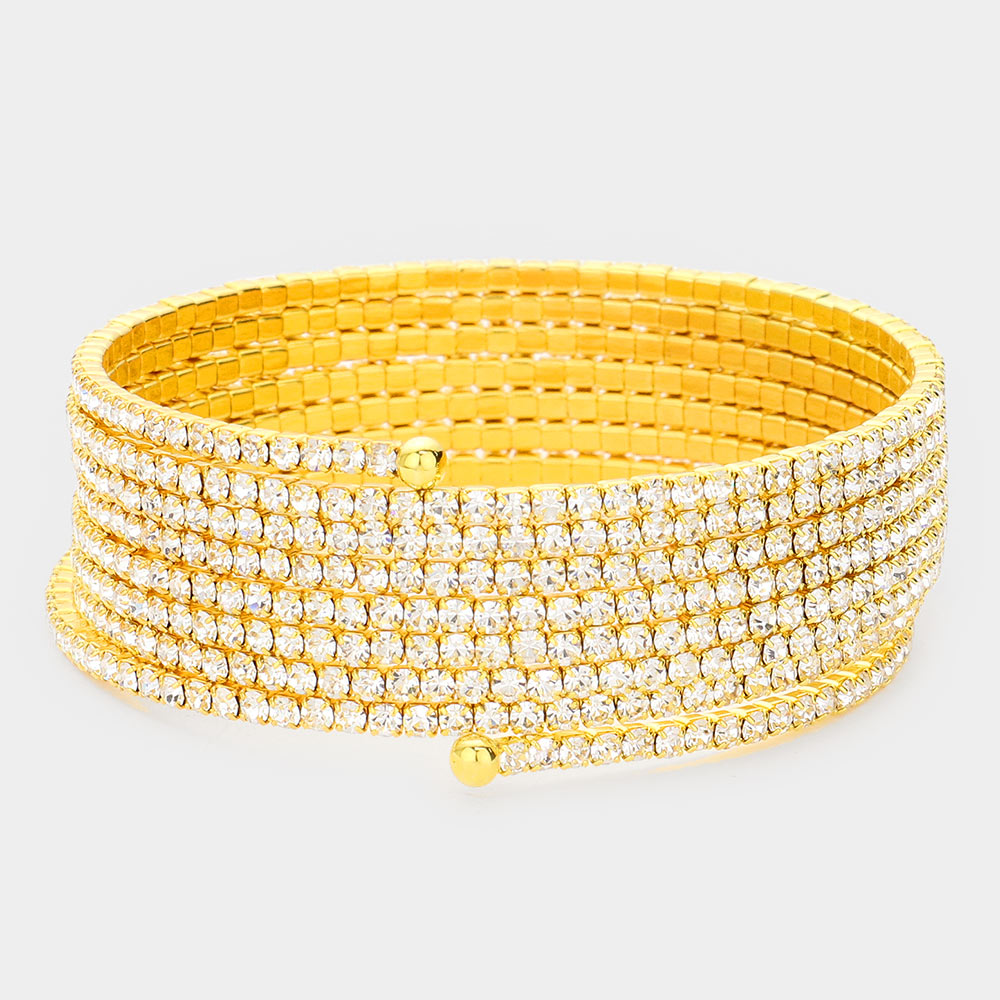 Madeline Love Clear, Gold 8-Lined Rhinestone Spiral Bracelet - Bracelets