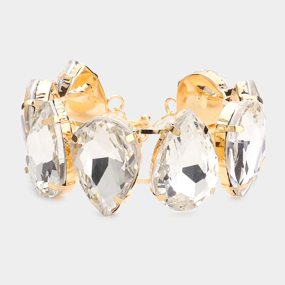 Madeline Love Clear, Gold Teardrop Stone Evening Bracelet