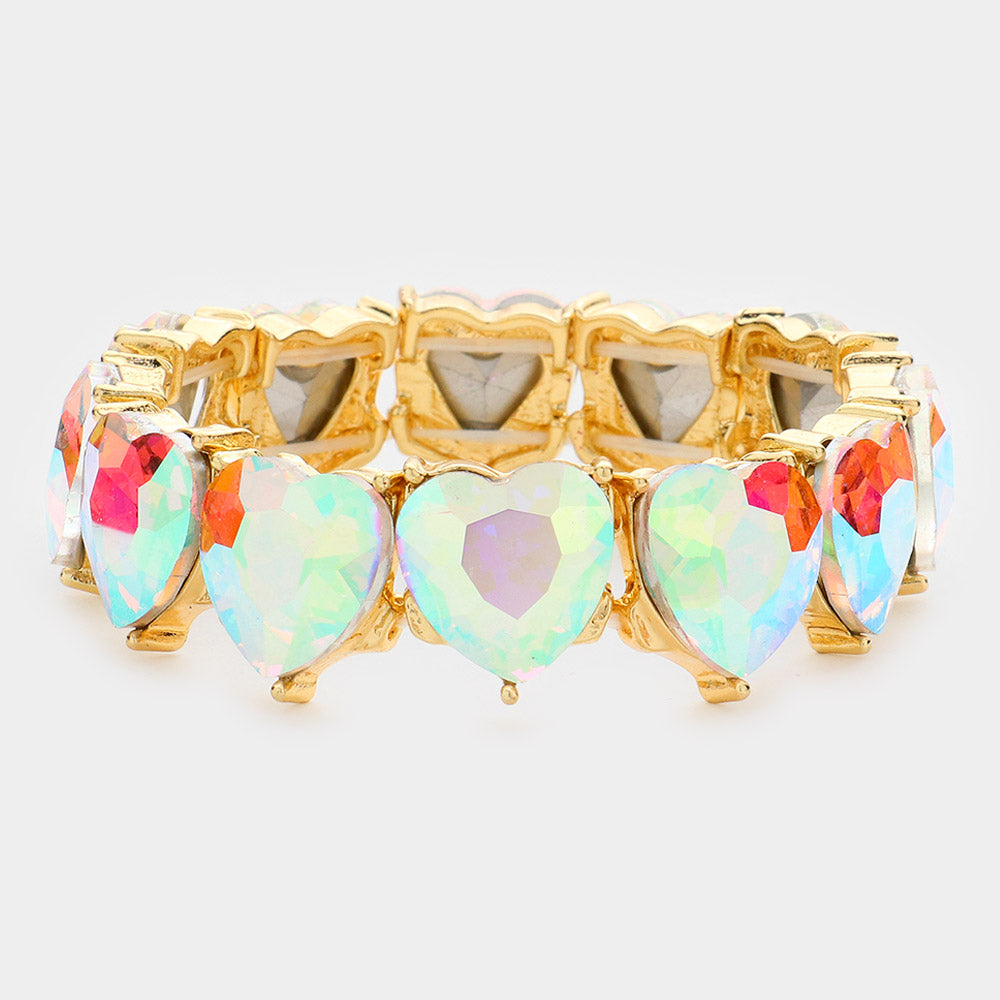 Madeline Love AB, Gold Heart Stone Stretch Evening Bracelet