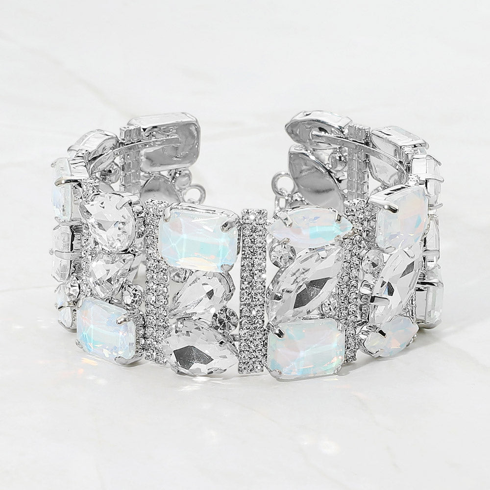 Madeline Love Rhodium, White Bold Faceted Multi-Shaped Gem Embellished Evening Bracelet