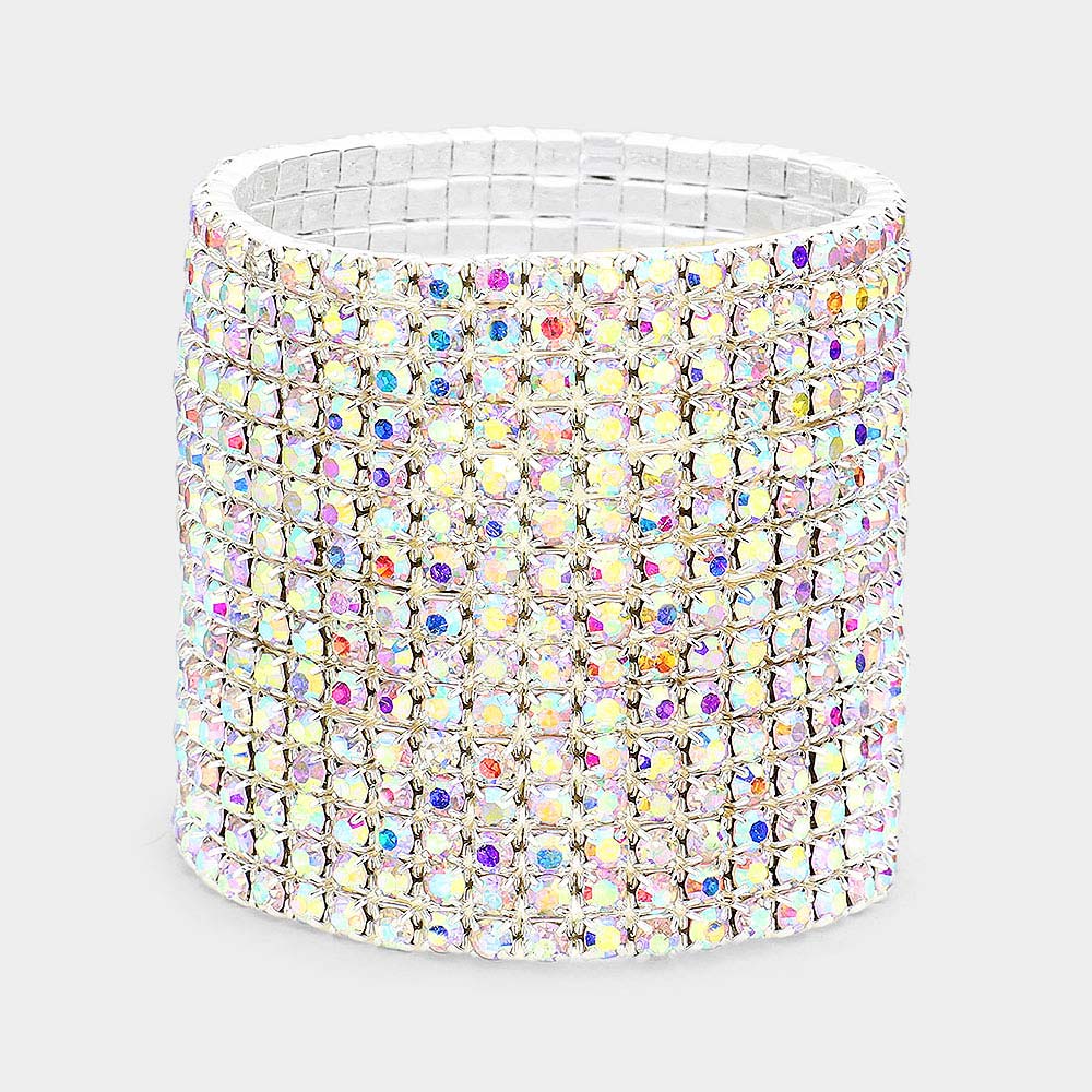 Madeline Love AB, Silver 15-Row Rhinestone Stretchable Bracelet - Bracelets