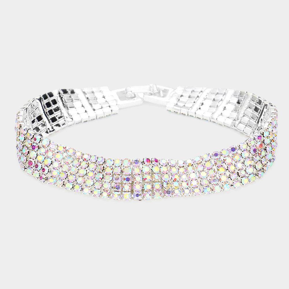 Madeline Love AB, Silver 5Rows Rhinestone Evening Bracelet - Bracelets