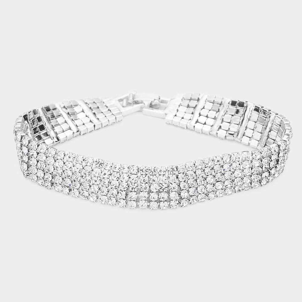 Madeline Love Clear, Silver 5Rows Rhinestone Evening Bracelet