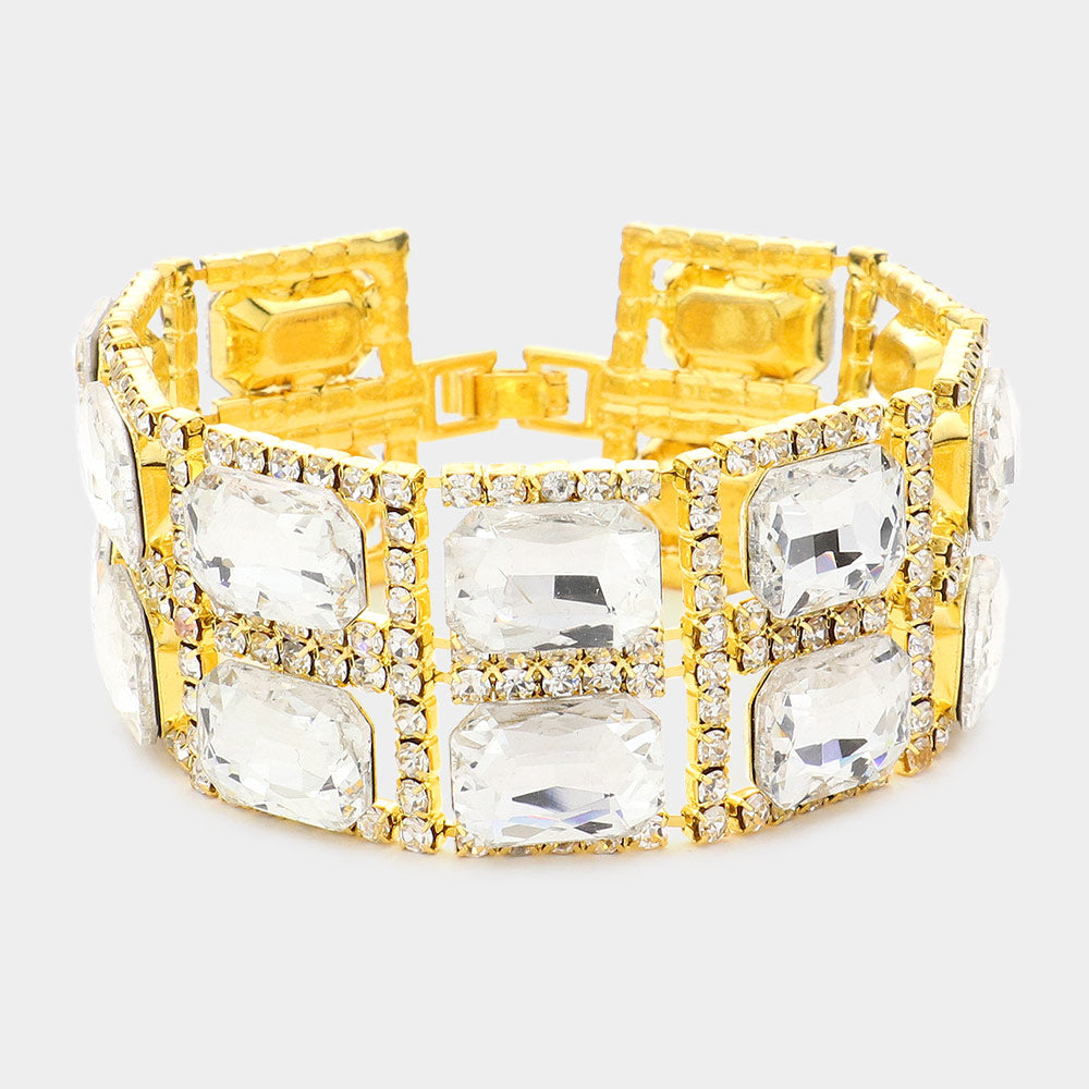 Madeline Love Gold Emerald Cut Stone Evening Bracelet