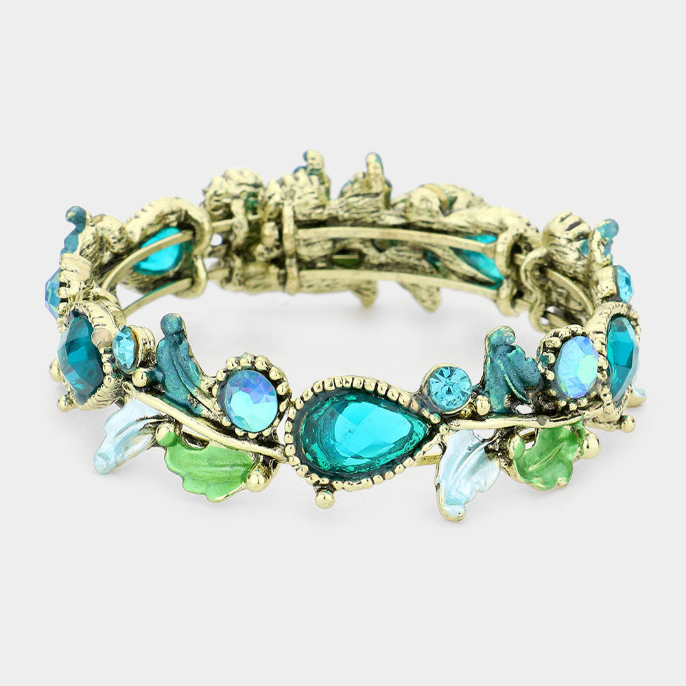 Madeline Love Blue Glass Crystal and Metal Vine Open Adjustable Bracelet - Bracelets