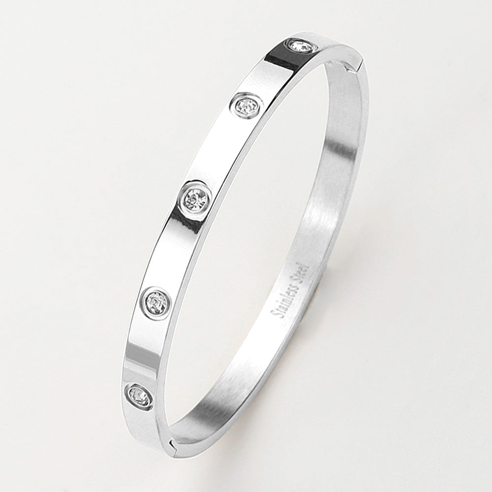 Madeline Love Silver Stainless Steel Crystal Embellished Bangle Bracelet - Bracelets