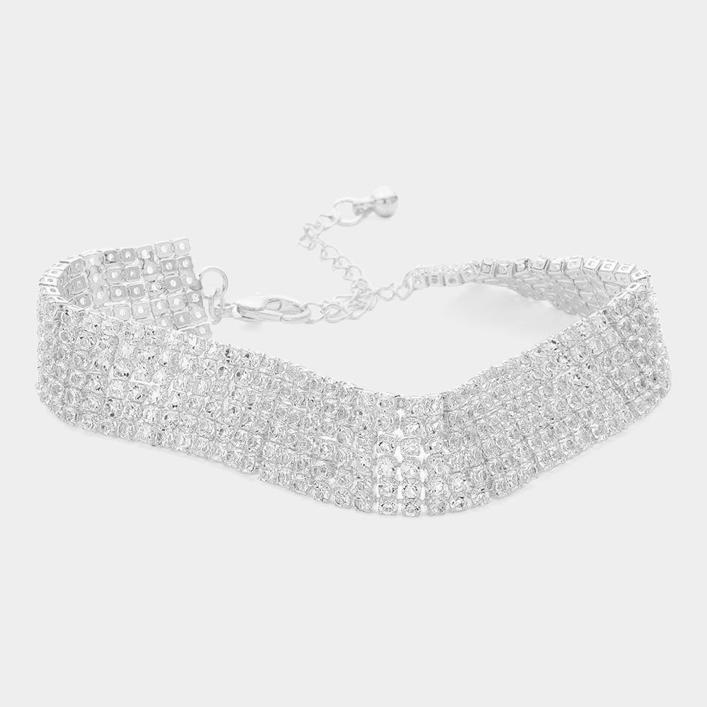 Madeline Love Silver 6 Row CZ Stone Embellished Tennis Evening Bracelet