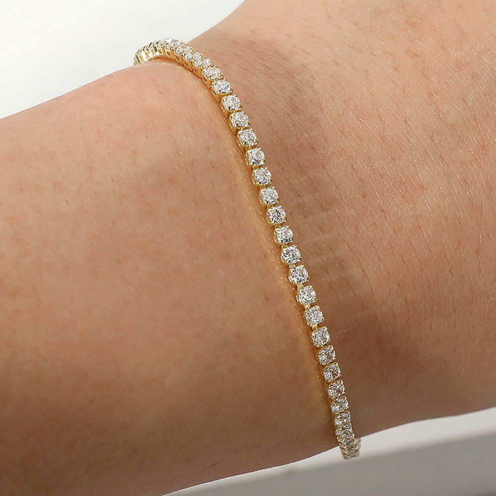 Madeline Love Clear, Gold Stainless Steel Round CZ Stone Tennis Chain Pull Tie Adjustable Bracelet