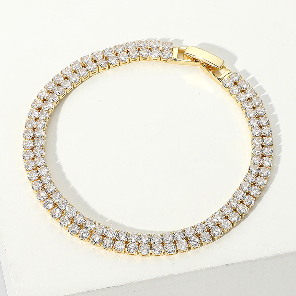 Madeline Love Clear, Gold 2 Row CZ Stone Tennis Chain Evening Bracelet