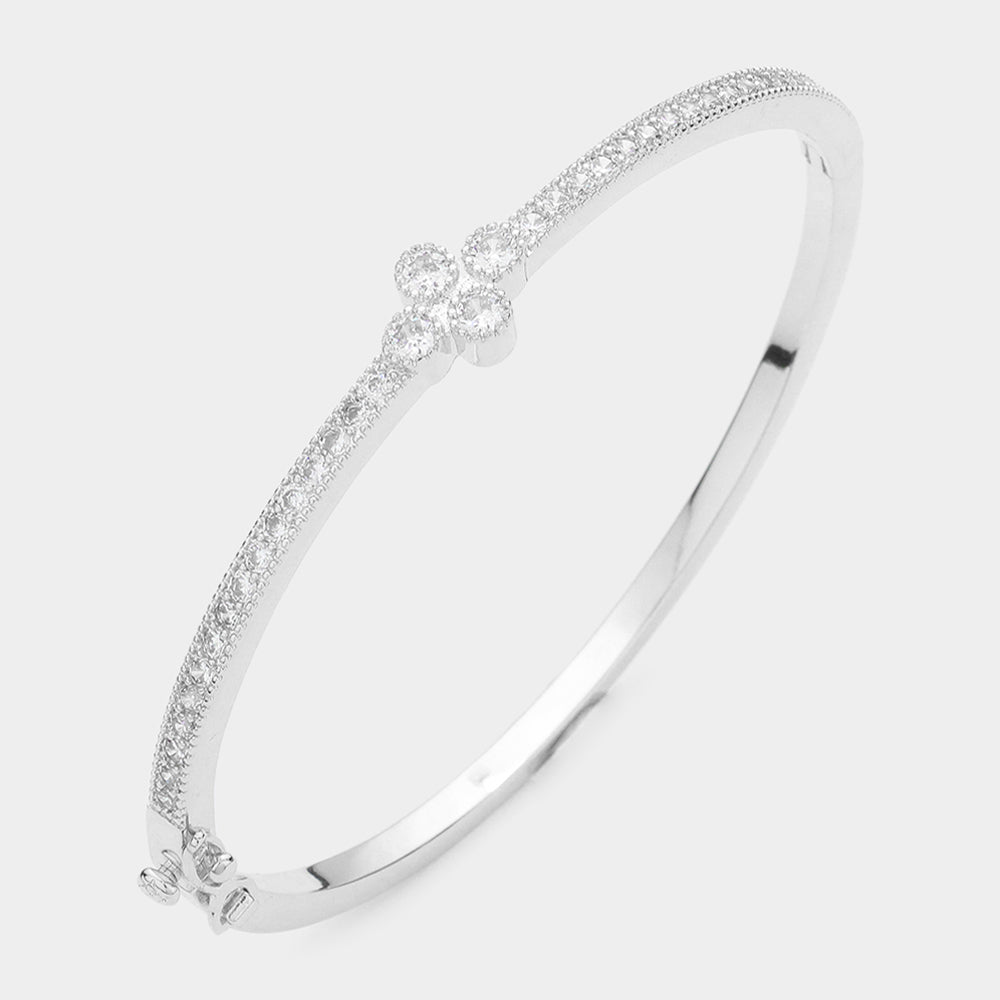 Madeline Love Rhodium 14K Gold Plated CZ Stone Paved Evening Hinged Bracelet