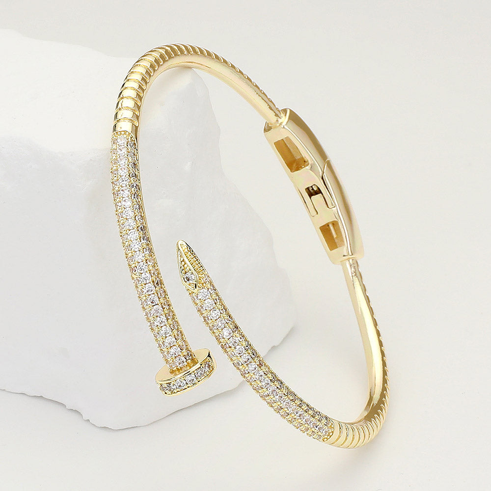 Madeline Love Gold CZ Stone Paved Nail Hinged Bangle Bracelet - Bracelets