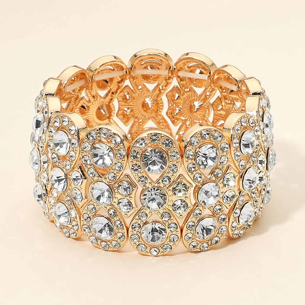 Madeline Love Clear, Gold Rhinestone Embellished Wide Stretch Evening Bracelet