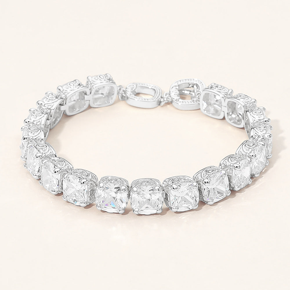 Madeline Love Clear, Silver Square CZ Link Tennis Toggle Bracelet