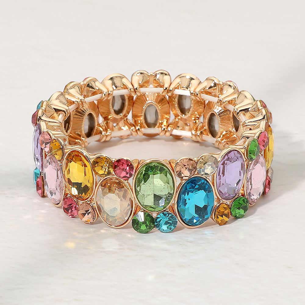 Madeline Love Gold, Multi Oval Gem Accent Stretch Evening Bracelet