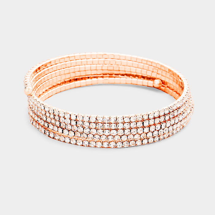 Madeline Love Clear, Rose Gold 5Rows Crystal Rhinestone Pave Coil Bracelet - Bracelets