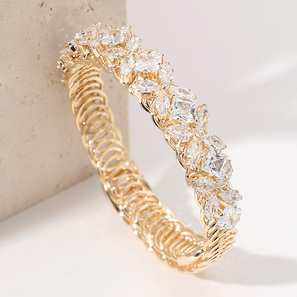 Madeline Love Clear, Gold CZ Stone Cluster Embellished Adjustable Evening Bracelet