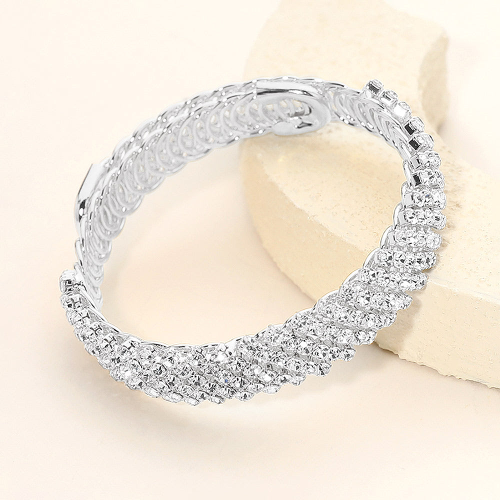 Madeline Love Clear, Silver Rhinestone Paved Adjustable Evening Bracelet
