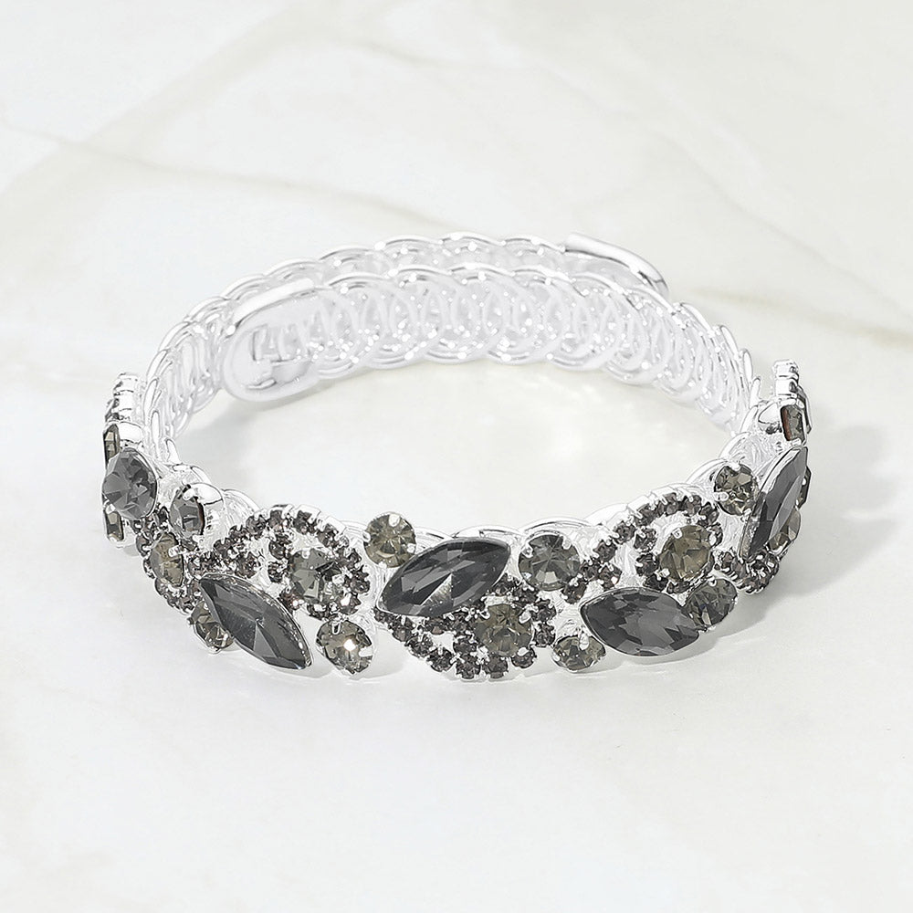 Madeline Love Black Diamond, Silver Marquise Stone Cluster Crystal Adjustable Evening Bracelet