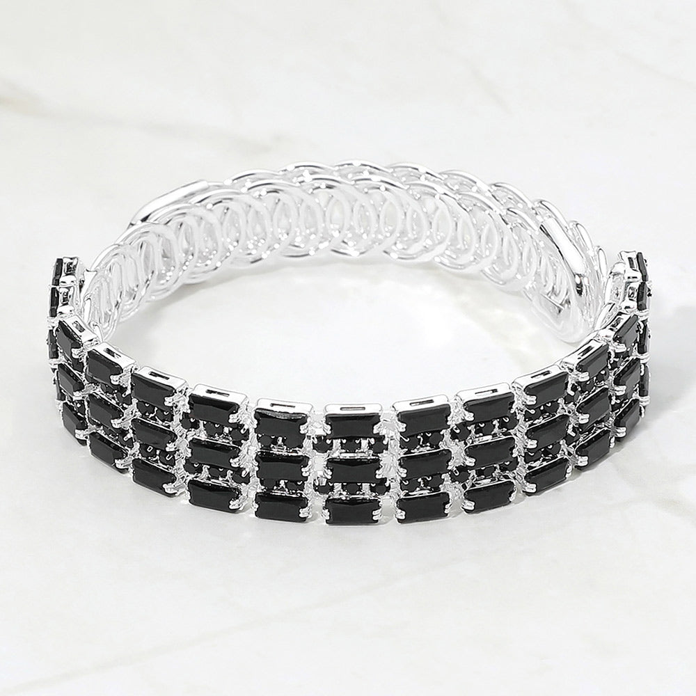 Madeline Love Black, Silver Multi CZ Row Adjustable Evening Bracelet