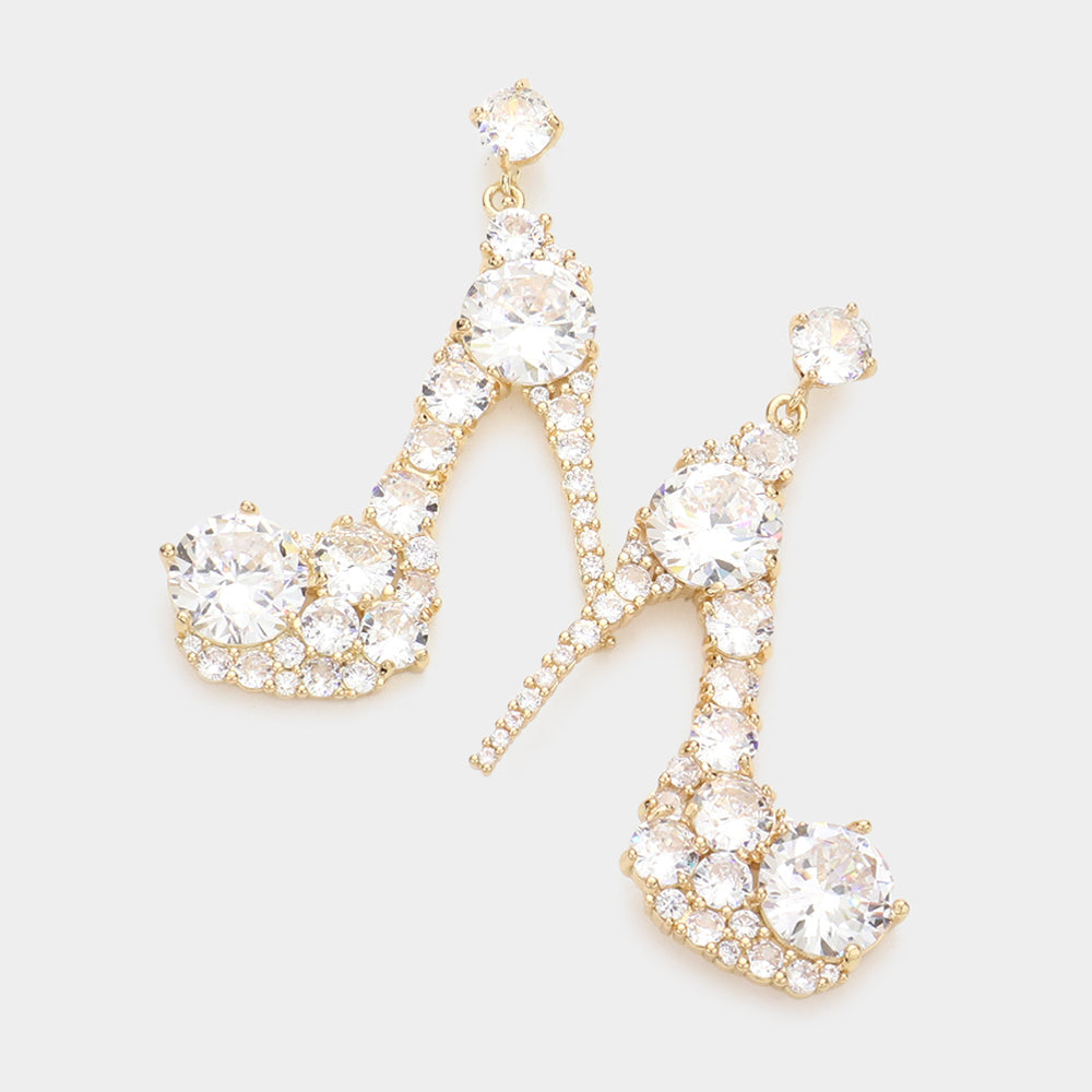 Madeline Love Gold CZ Stiletto Heel Dangle Evening Earrings