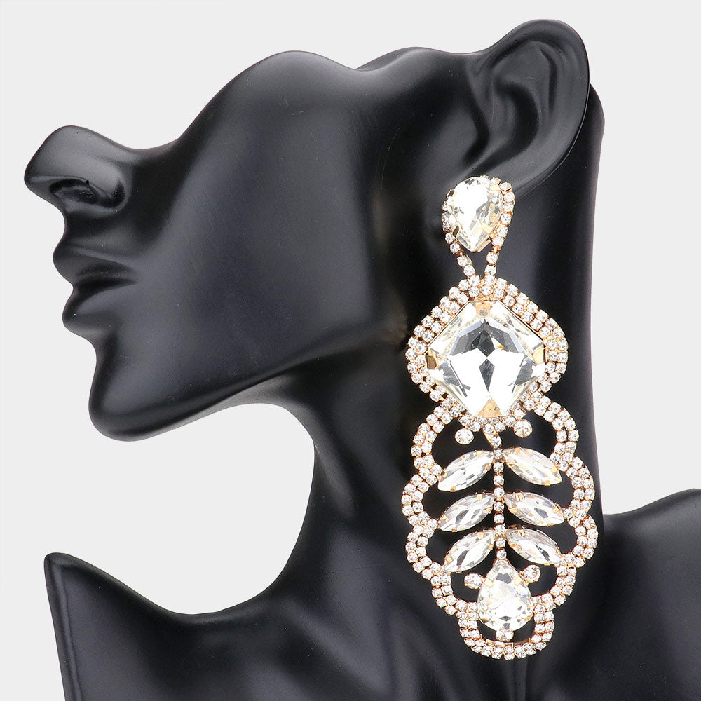 Madeline Love Gold Square Stone Accented Statement Evening Earring - Earrings