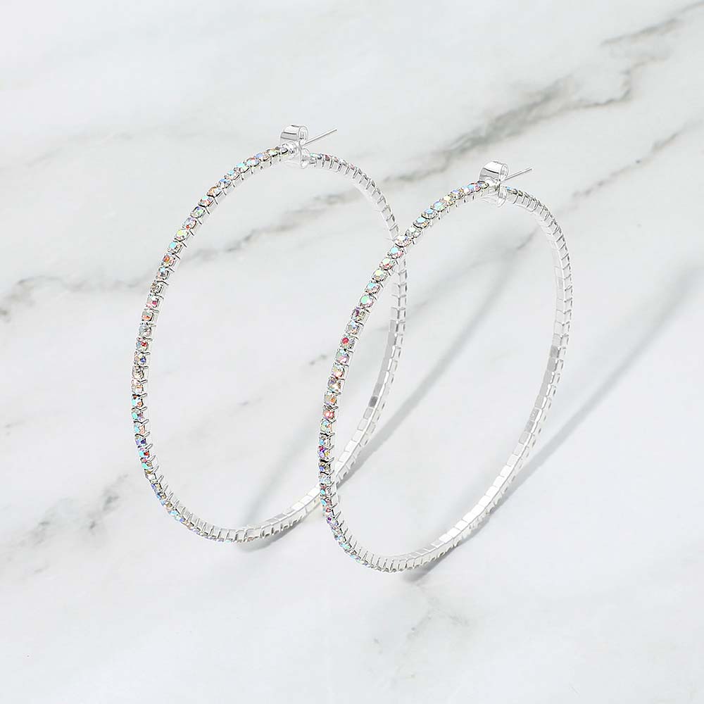 Madeline Love AB, Silver 60mm Rhinestone Paved Hoop Earrings