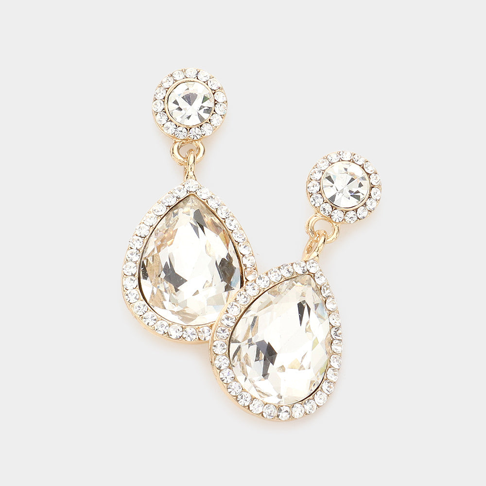 Madeline Love Gold Rhinestone Trim Teardrop Crystal Evening Earrings